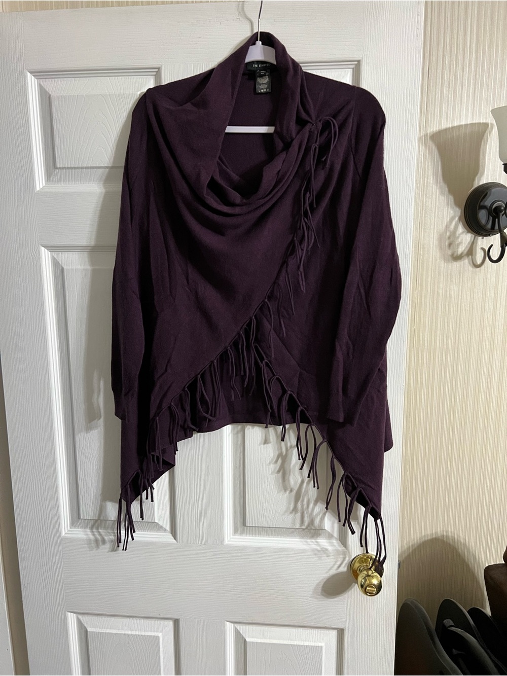 EUC The Limited draped sweater with long sleeves and fringe in a beautiful plum